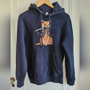 Japanese Samurai Ninja Cat Kawaii Tattoo Graphic Pullover Hoodie